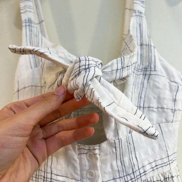 SHONA JOY White Plaid Tie Front Strappy Designer Bohemian Classic Maxi Dress 2 - Picture 7 of 10